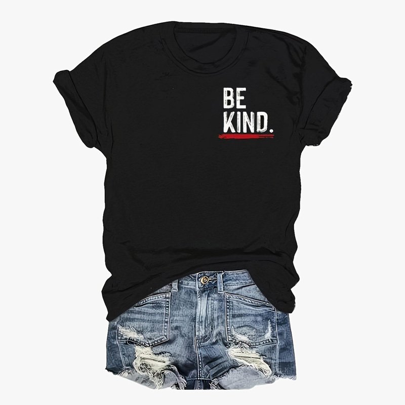 Women's Letter Print Round Neck Tee - Double-Sided Graphic Casual Summer T-Shirt - Image 2