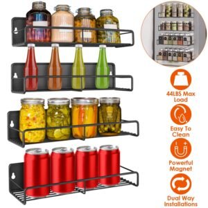 4Pack Strong Magnetic Spice Rack Organizer Fridge Storage Shelf For Jars Seasoning Tins Utensils Space Saver Holder For Refrigerator Microwave