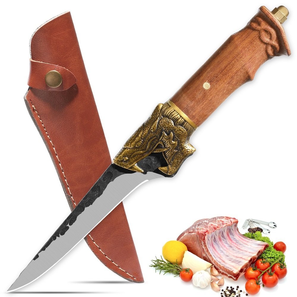 Qulajoy Boning Knife - Hand Forged Camping Knife 7Cr17MOV Blade - Dragon Head Handle And Leather Sheath - Unique Dragon Style - Viking Knife For Hunting & Camping - Image 10