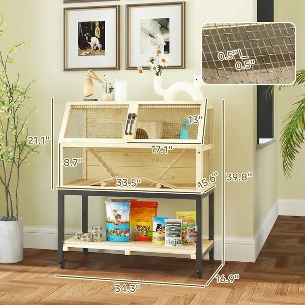 Hamster Cage On Wheels W Storage Shelf, Seesaws, Water Bottle, Hut & Ramps, For Dwarf, Gerbil, Syrian Hamster, Mouse - Image 3