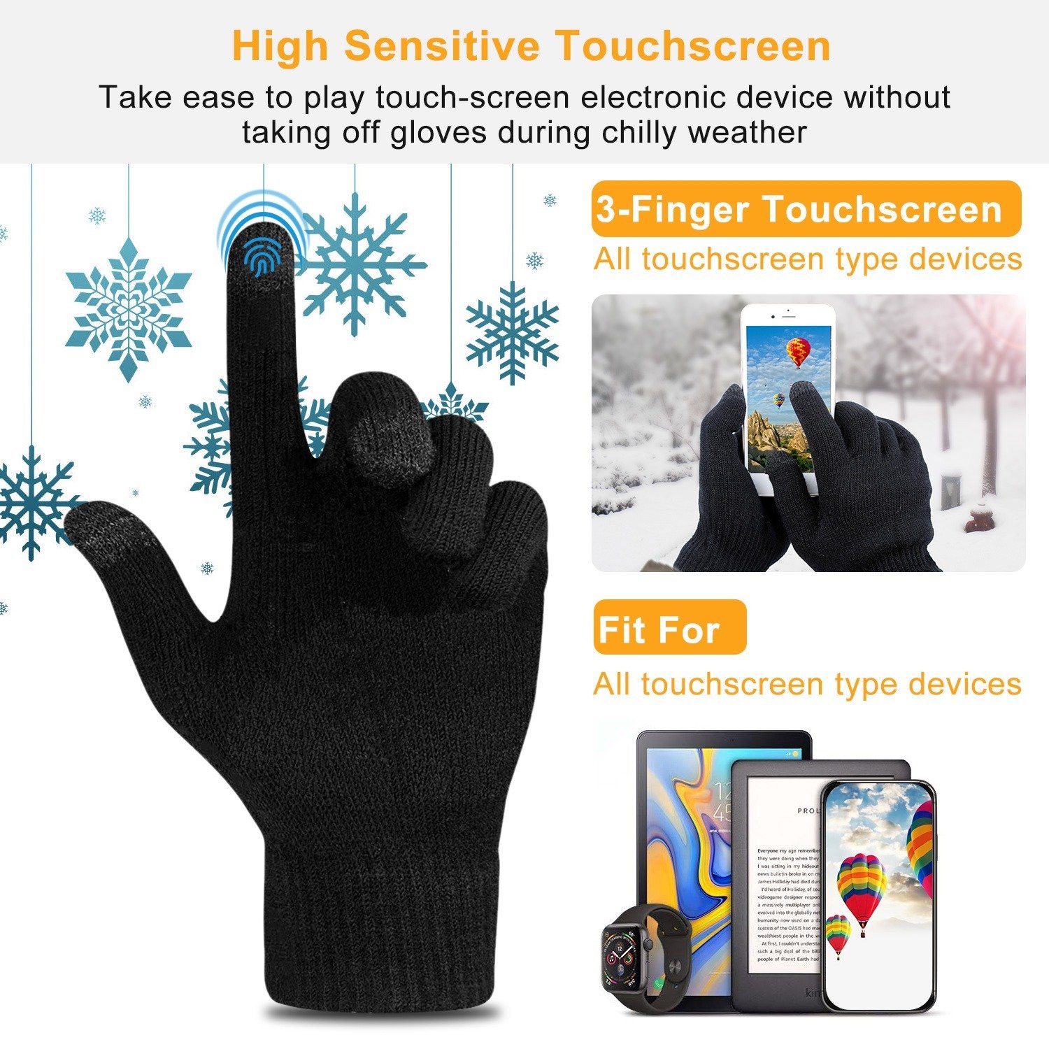 3 Color Options -- 1 Pair Unisex Winter Knit Gloves Touchscreen Outdoor Windproof Cycling Skiing Warm Gloves - Image 6