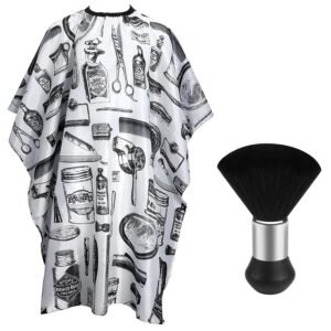 Professional Haircut Cape With Neck Brush, Salon Haircut Cape  Hair Cutting Accessories With White Patterned Clearance 1 White Printed Style Cape 1 Hair Sweeping Brush