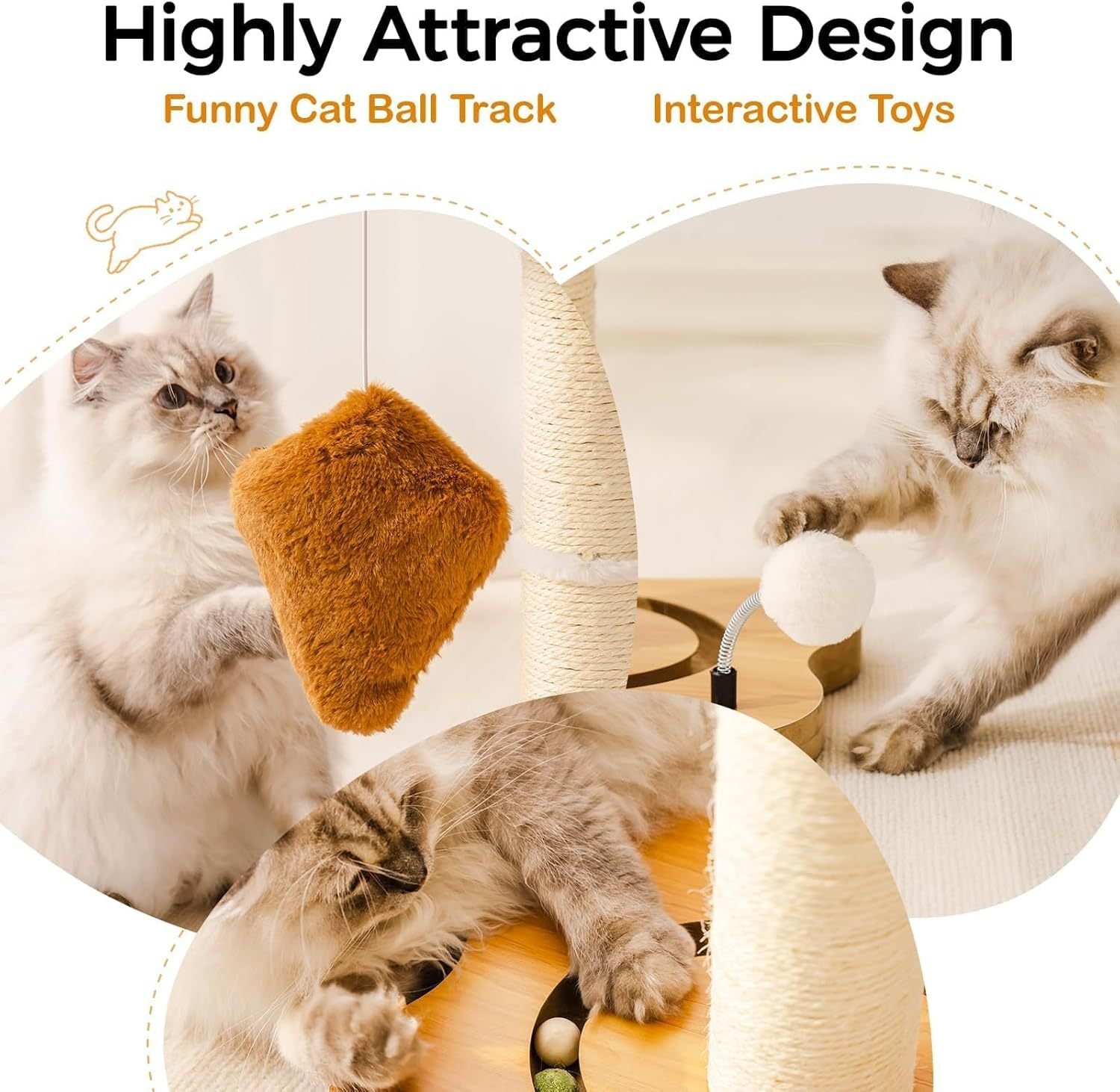 Mewoo Cat Scratching Post With Bed - Small Cat Tower With Sisal Scratcher, Removable Perch & Ball Track Toys For Indoor Cats Brown, Medium - Image 8