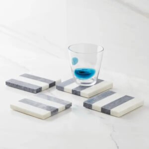 Striped White Marble Coasters Set Of 4