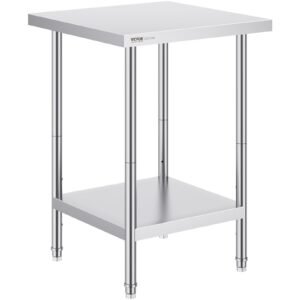 Stainless Steel Prep Table, 24 X 24 X 34 Inch, Heavy Duty Metal Worktable With 3 Adjustable Height Levels, Commercial Workstation For Kitchen Garage Restaurant Backyard