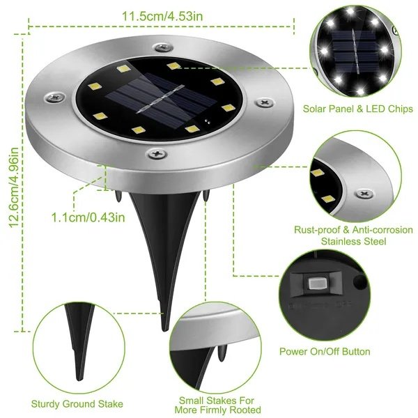 4Pcs Solar Powered Ground Light Outdoor IP65 Waterproof Buried - Image 2