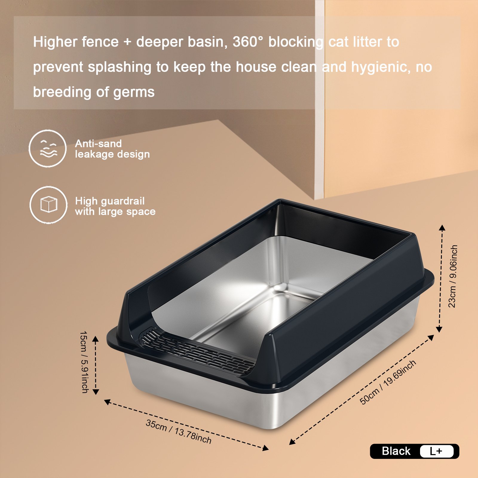 Oversized Stainless Steel Litter Box, Semi-enclosed Splash-proof And Leak-proof Design, Removable Lid, Suitable For Big Cats, And More - Image 3