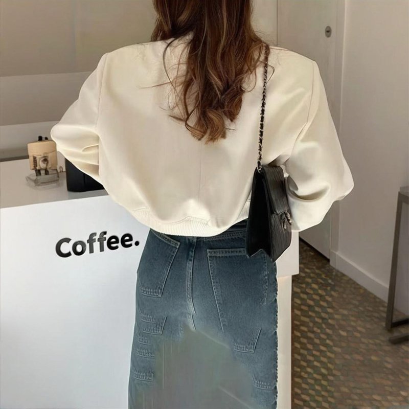 Women's Solid Color Long Sleeve Baseball Jacket With Button Front & Pockets - Casual Short Jacket For Spring&Fall - Image 5