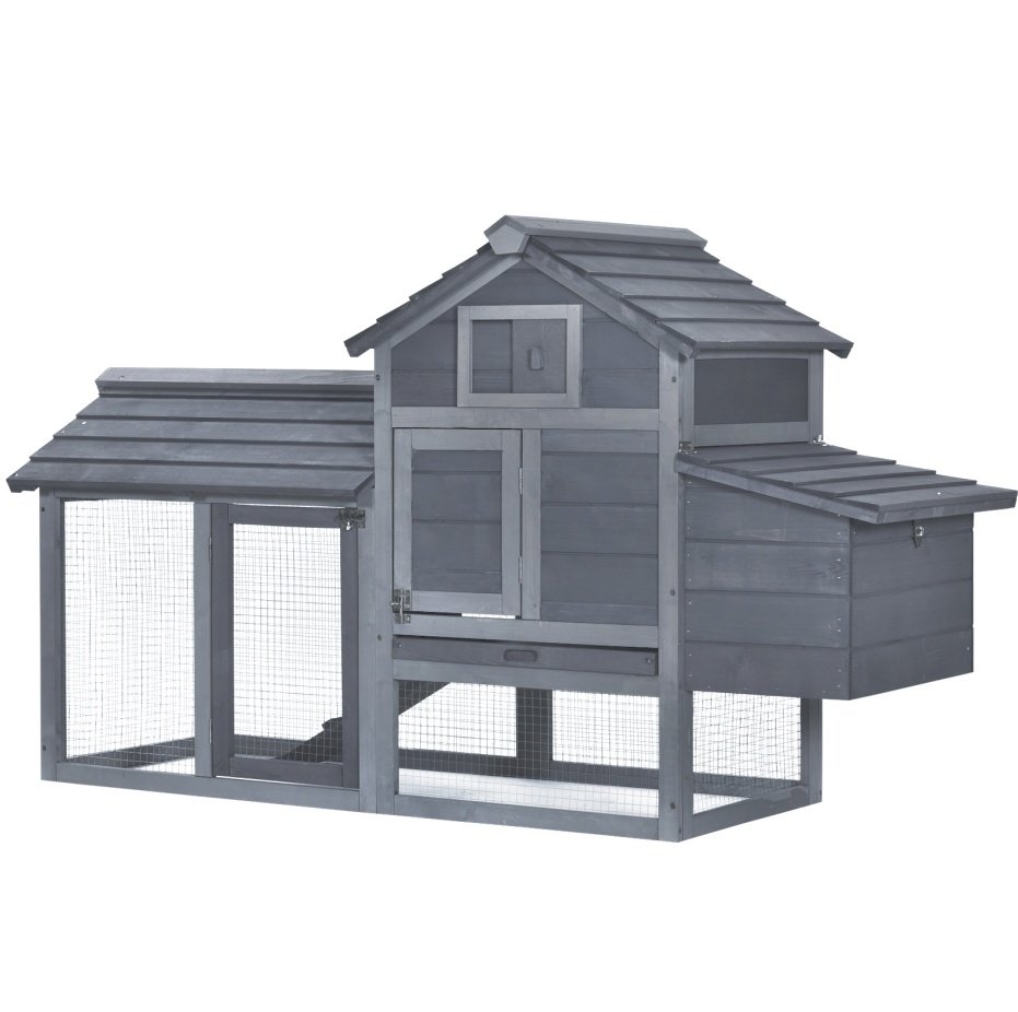 Chicken Coop Kit 59 Outdoor Solid Wood Enclosed House Ventilation Gray - Image 7