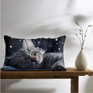 2 Pcs Cats And Starry Sky Art Bedroom Satin Print Soft Skin Friendly Pillowcases Suitable For All Seasons