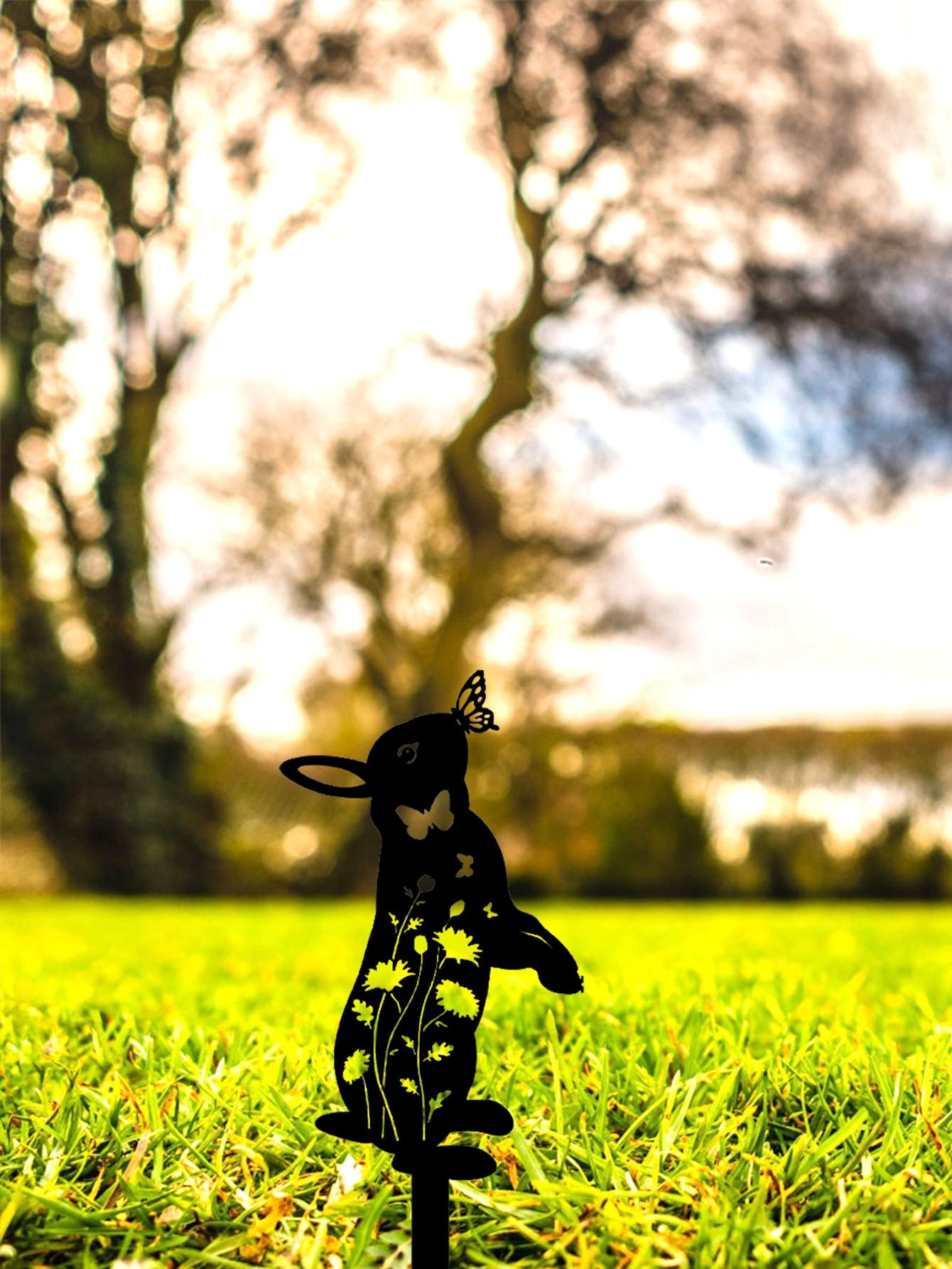 Metal Rabbit Garden Stake & Wall Sculpture-Outdoor Silhouette Yard Art For Patio - Image 4