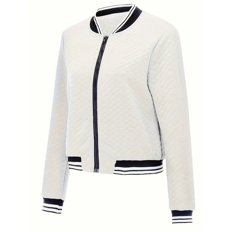 Women's Long Sleeve Contrast Trim Baseball Jacket - Casual Zip Up Sporty Top For Spring&Fall - Image 2