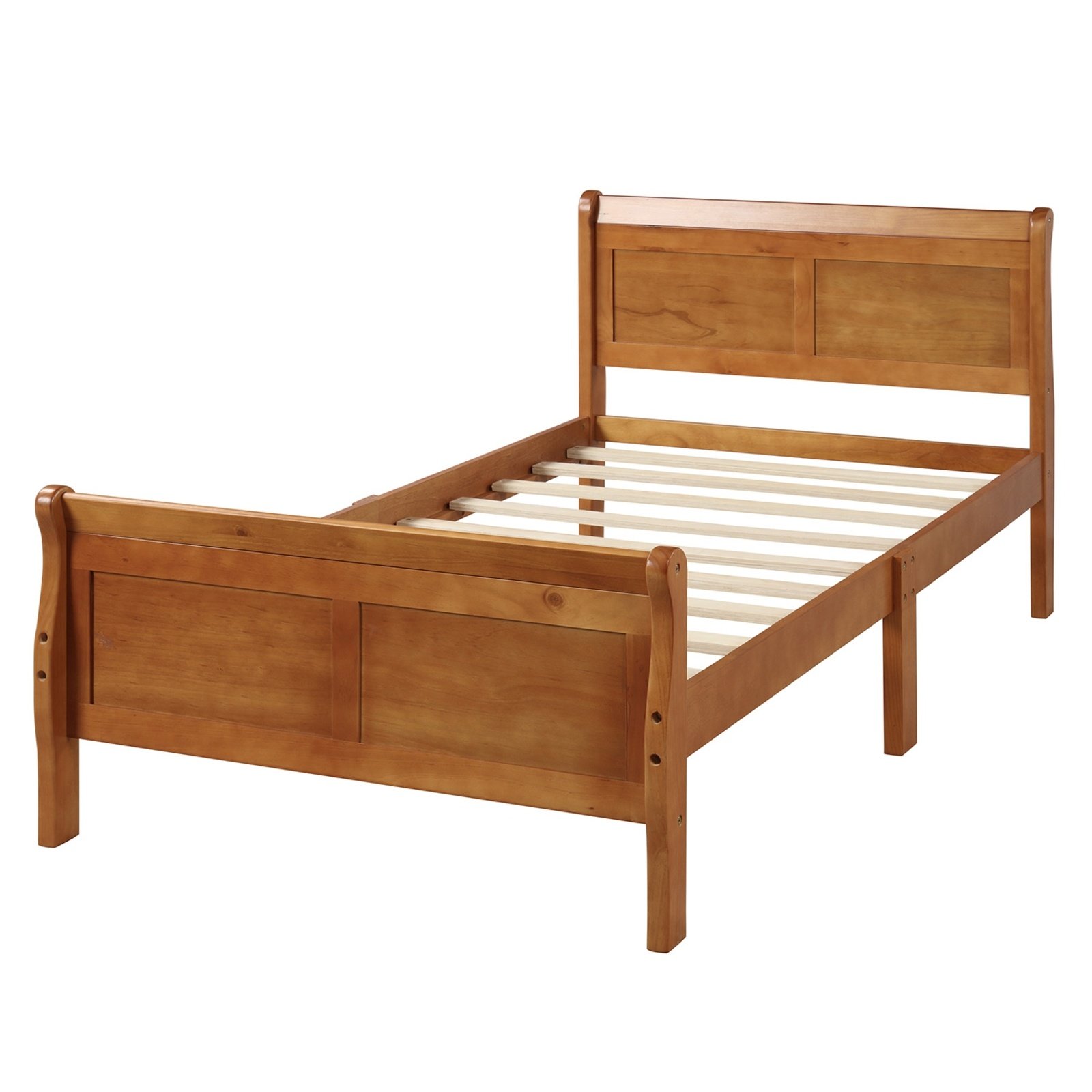 Wood Platform Twin Bed Frame, Sleigh Design With Headboard Footboard, Wood Slat - Image 4