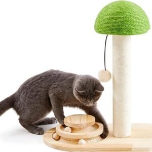 Mushroom Sisal Rope 2 In 1 Wooden Interactive Ball Track Ball Cat Scratching Post Cat Scratching Board