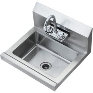 Commercial Hand Sink With Faucet, Stainless Steel Sink For Washing, Small Hand Washing Sink, Wall Mount Hand Basin, Utility Sink For Restaurant, Kitchen, Bar, Garage And Home, 17 X 12.8 Inch