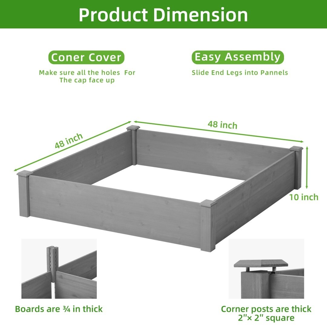 48x48x10 Inch Raised Planting Bed, Outdoor Floor Standing Wooden Planting Box, Tool-Free Assembly - Image 2