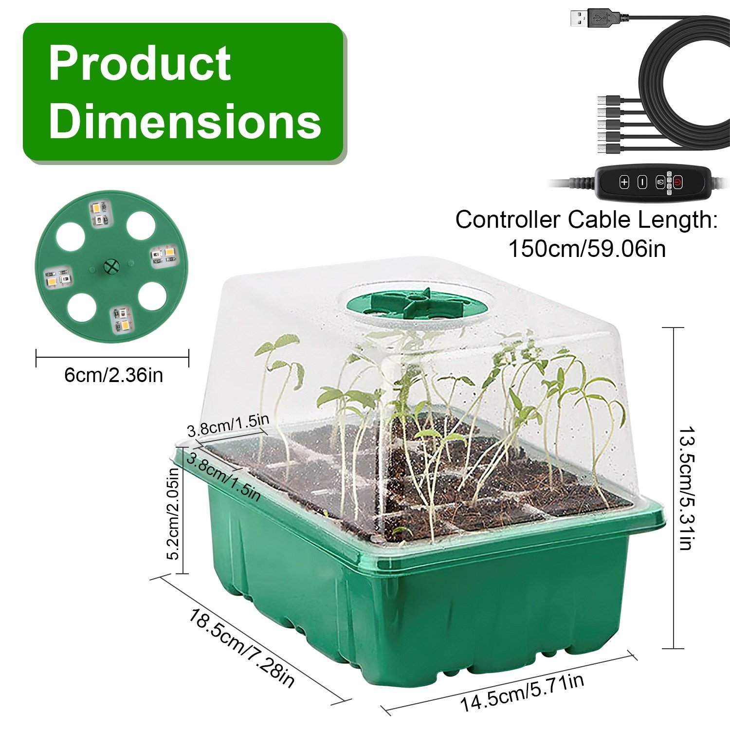 5Packs Seed Starter Tray With Grow Light Humidity Dome Germination Kit With 5-Level Brightness 4 Timers For Indoor Greenhouse - Image 9