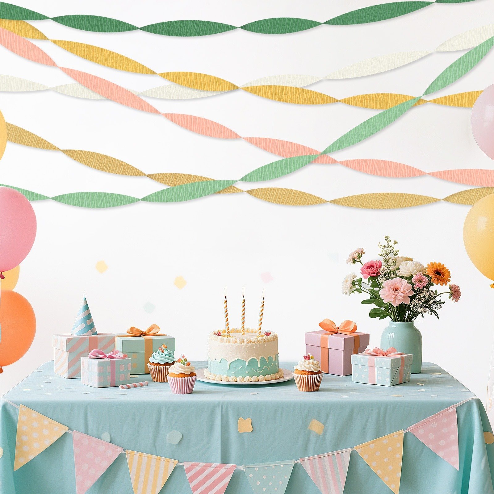 Wedding Party Crepe Paper Decorations, 6 Rolls Crepe Paper Streamers In Olive Green Brown Dark Green Gold Peach White Streamers For Bridal Wedding Birthday Shower Party Decor Clearance