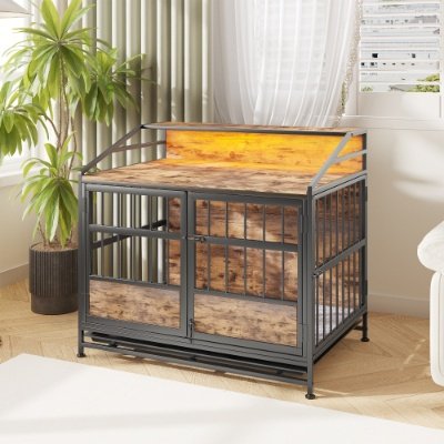 Multi-function Furniture Style Dog Crates With Storage, Dog Crate Furniture Large Wooden Dog Kennel With Double Doors, For Large Medium Dog Indoor, Brown - Image 6