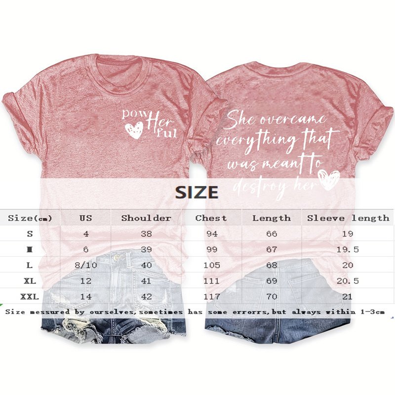 Women's Slogan & Heart Print Round Neck Tee - Casual Summer Essential - Image 4