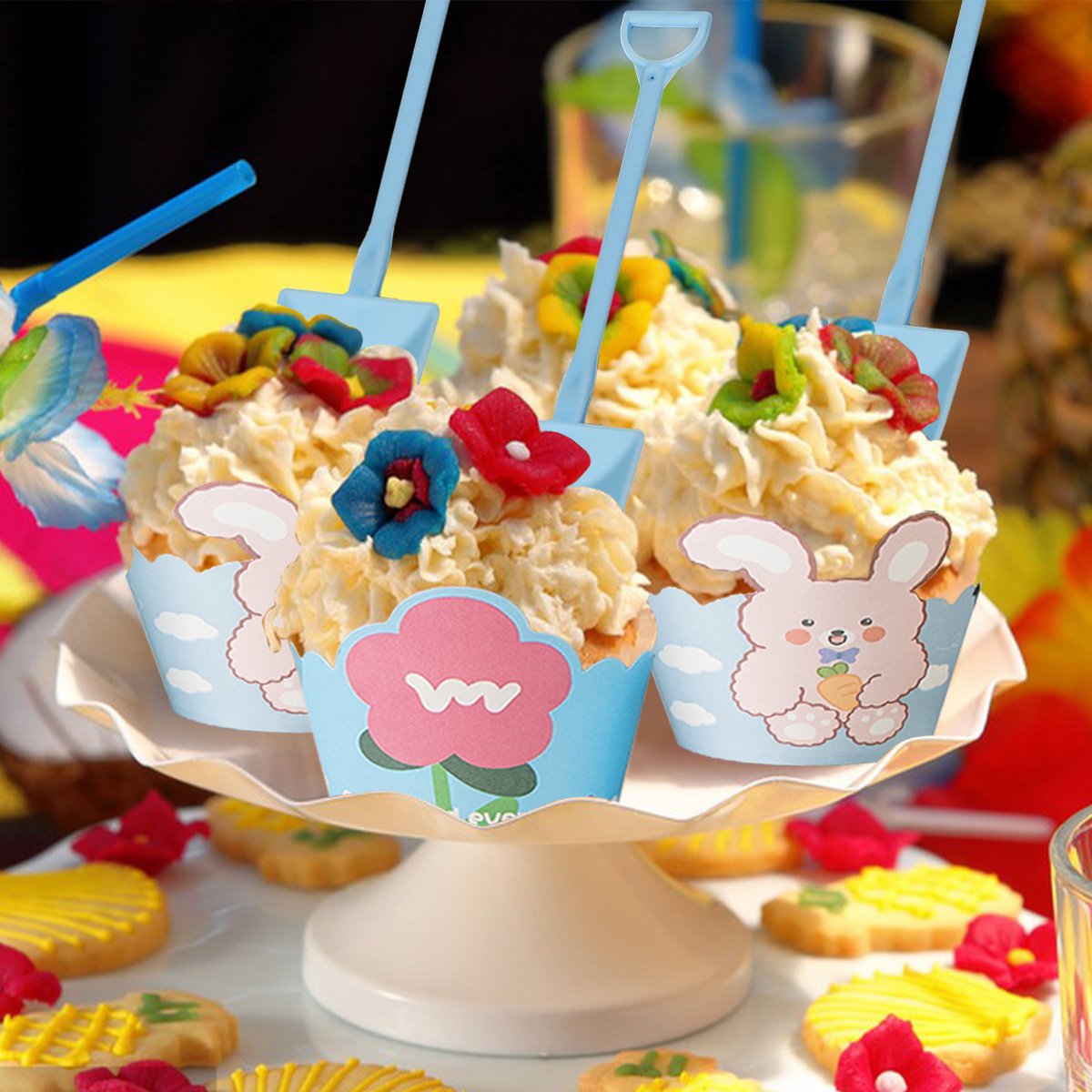 Paper Baking Cups Cupcake Liners With Blue Plastic Spoons - Image 4