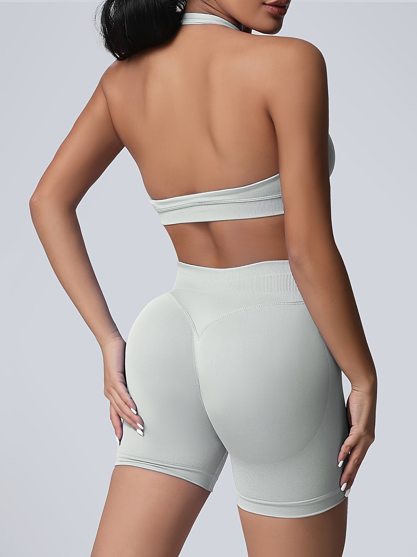 Women's Yoga Workout Set Sports Bra High-Waist Shorts Quick-Dry Breathable - Image 7