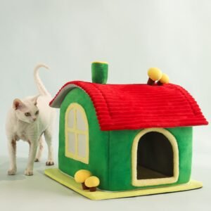 Cat Bed Indoor Enclosed Warm Cave - Cat Bed With Removable Cleaning Mat, Ample Interior Space, Comfortable And Soft Pet House, Red And Green Colors, Cute And Friendly Indoor Cat Bed, Universal Cat Bed