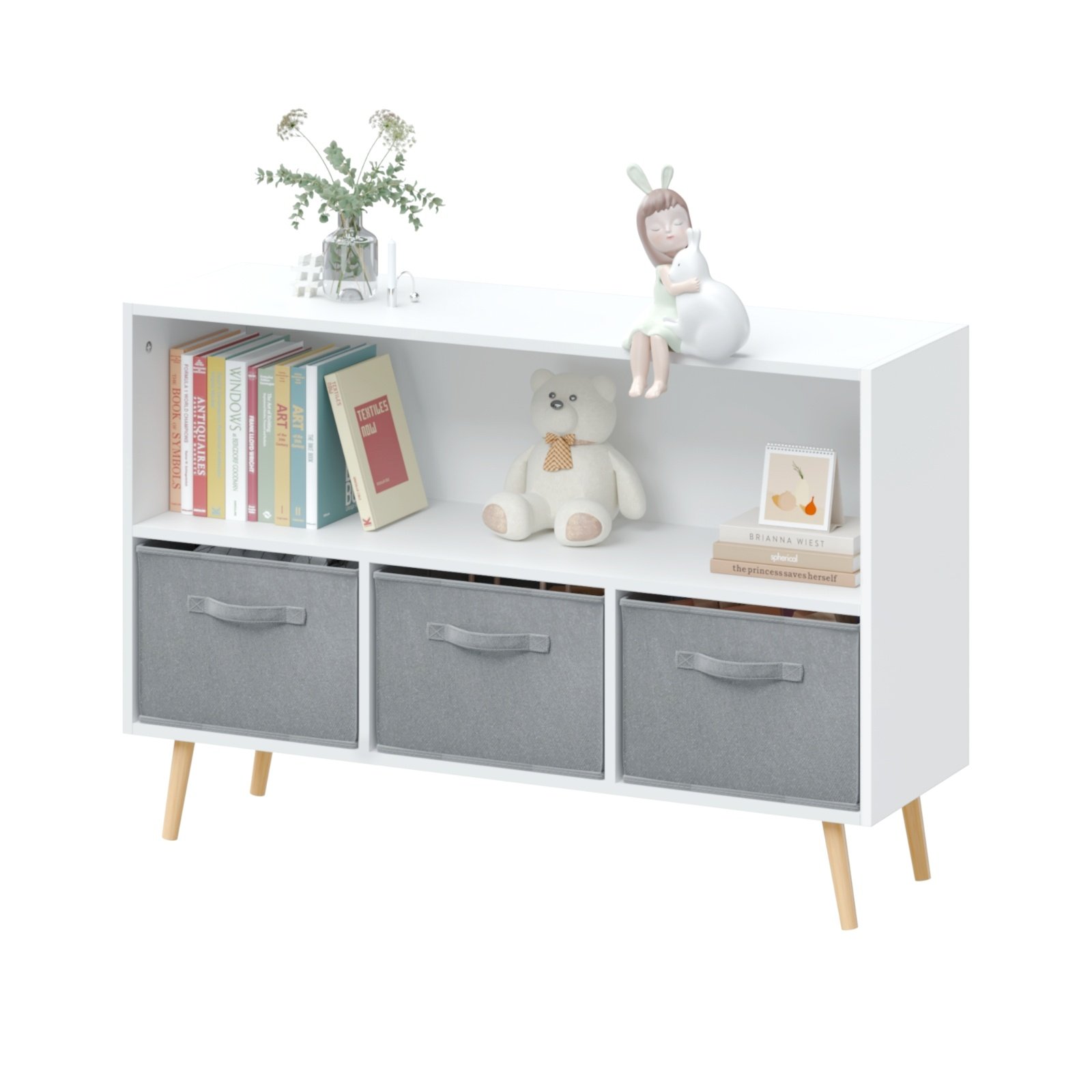 Kids Bookcase With Fabric Drawers, Children's Book Display & Toy Storage Cabinet - Image 7