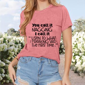 Women's Round Neck Short Sleeve T-Shirt Phrase Print - Casual Summer Tee