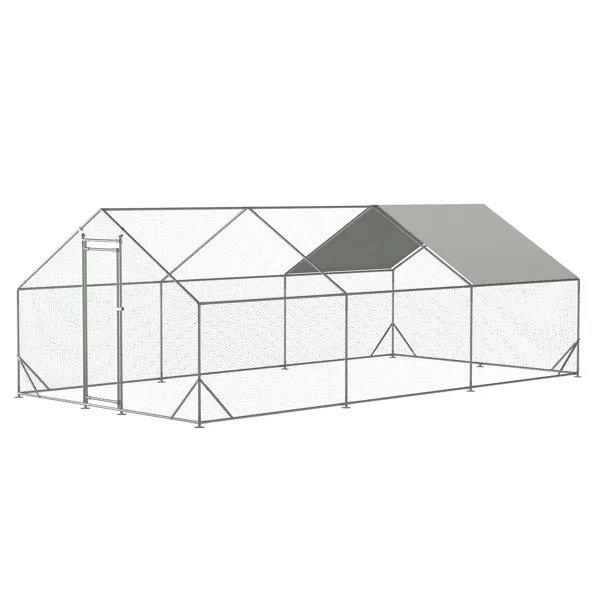 Large Metal Chicken Coop, Walk-in Chicken Run,Galvanized Wire Poultry Chicken Hen Pen Cage, Rabbits Duck Cages With Waterproof And Anti-Ultraviolet Cover For Outside 10 L X 20 W X 6.56 H