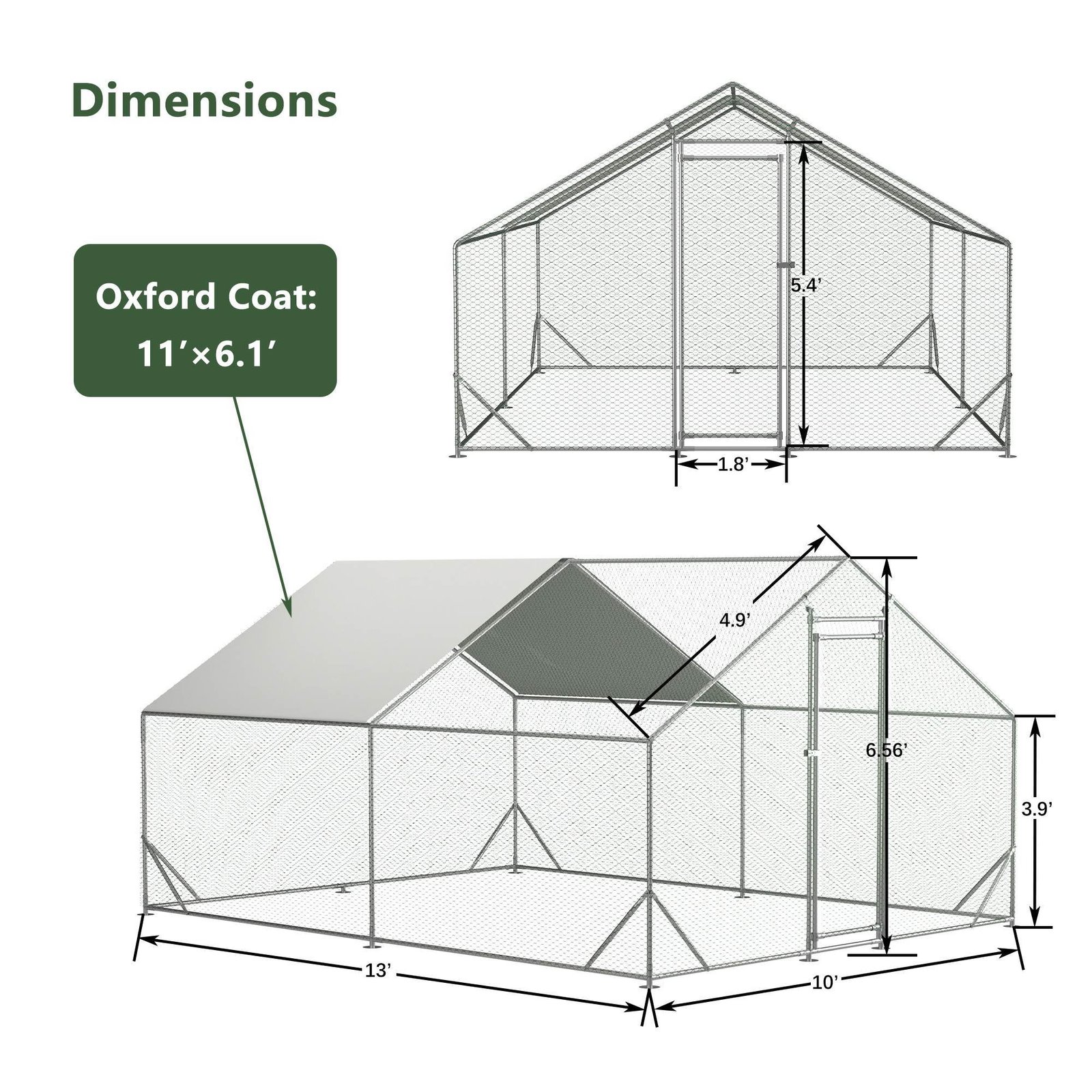Large Metal Chicken Coop, Walk-in Chicken Run, Galvanized Wire Poultry Chicken Hen Pen Cage, Rabbits Duck Cages With Waterproof And Anti-Ultraviolet Cover For Outside - Image 3