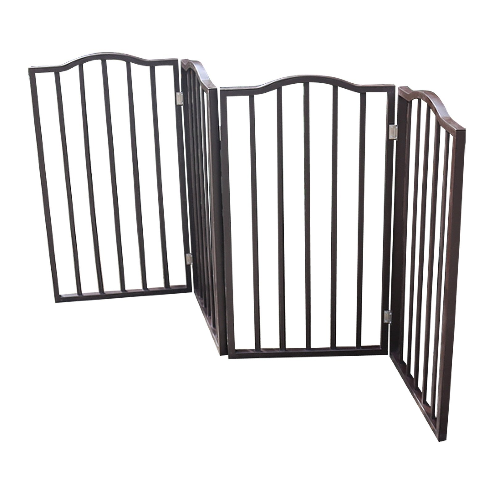 Dog Gate For Doorways, Stairs - Freestanding, Folding, Brown, Arc Wooden - Image 7
