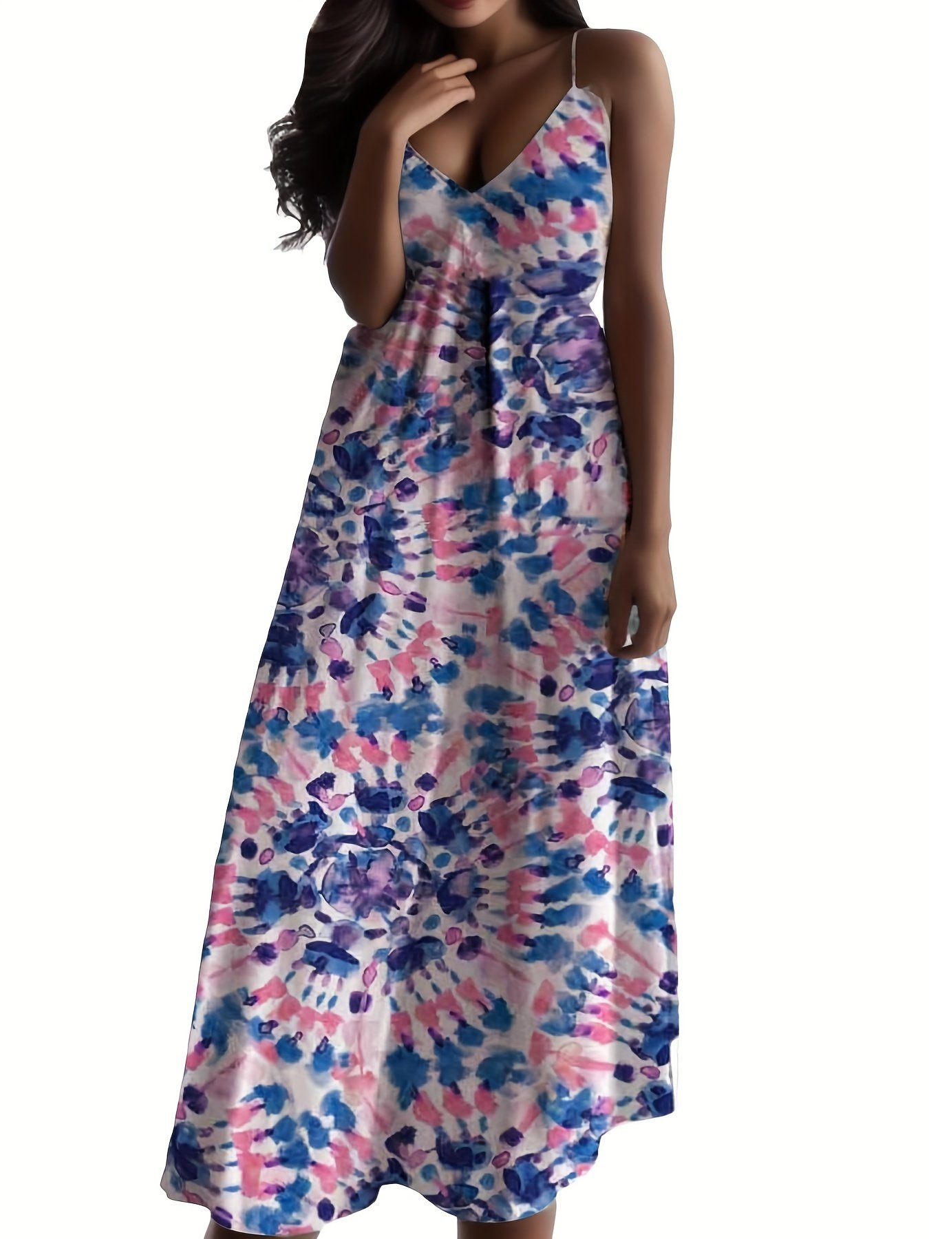 Self-pick-up Plus Size Women's Marble Printed V-Neck Stretchy Casual Cami Tank Dresses - Image 3