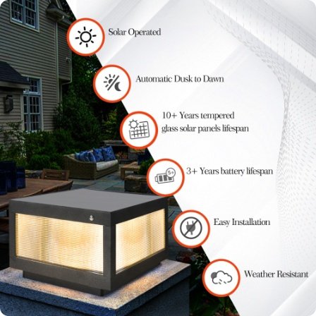 12 Black Solar Powered LED Post Cap Light, Modern Outdoor LED Fence Light For Pathways, Decks, And Patios 2-Pack - Image 3