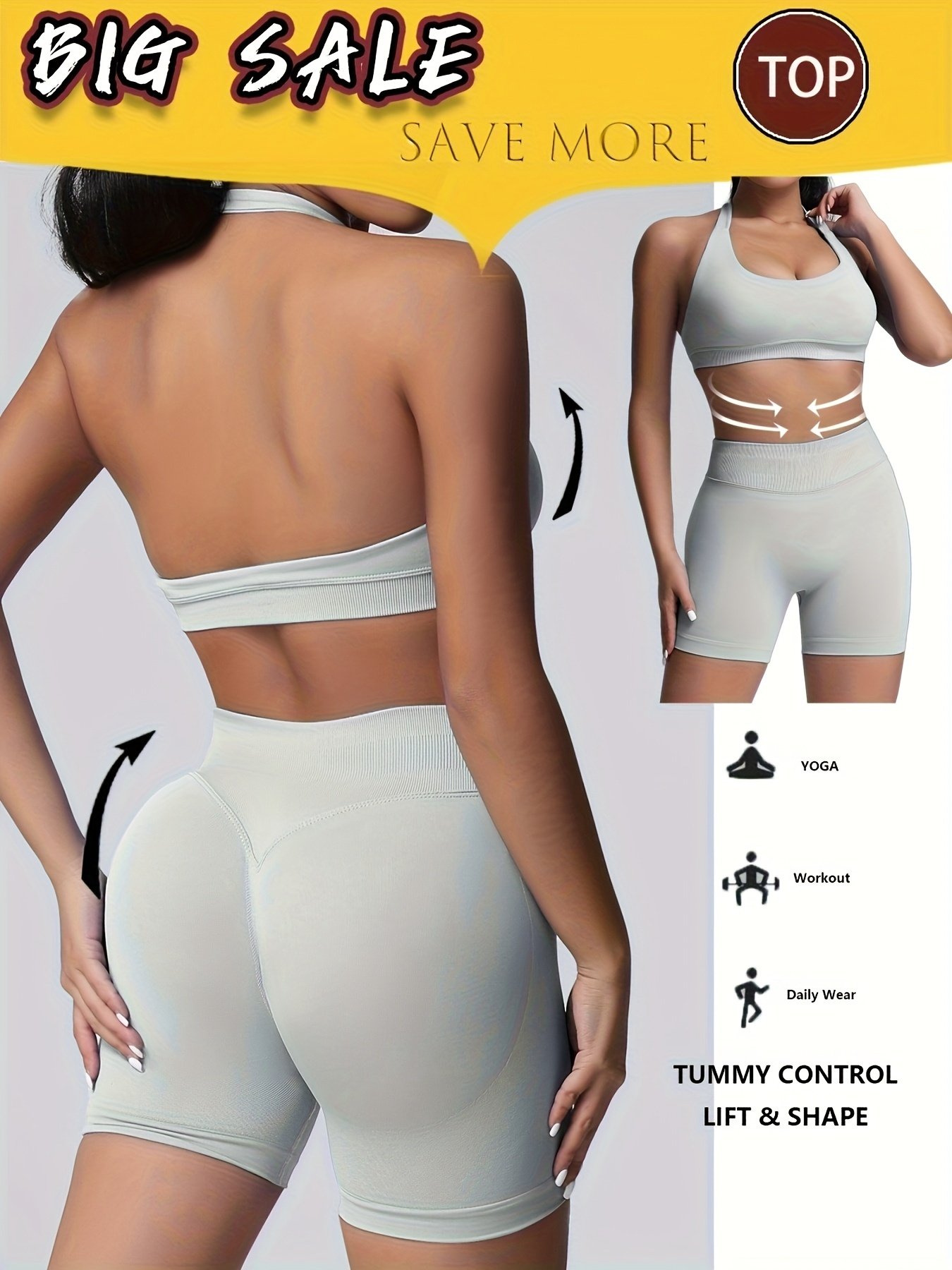 Women's Yoga Workout Set Sports Bra High-Waist Shorts Quick-Dry Breathable - Image 6