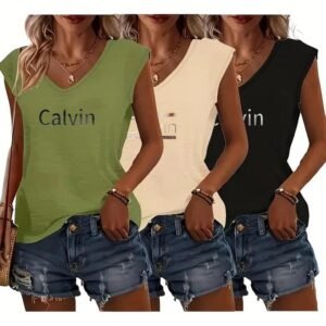 3 Pack Womens Tank Tops Loose Fit Summer Letter Print V Neck Tops Sleeveless Shirts