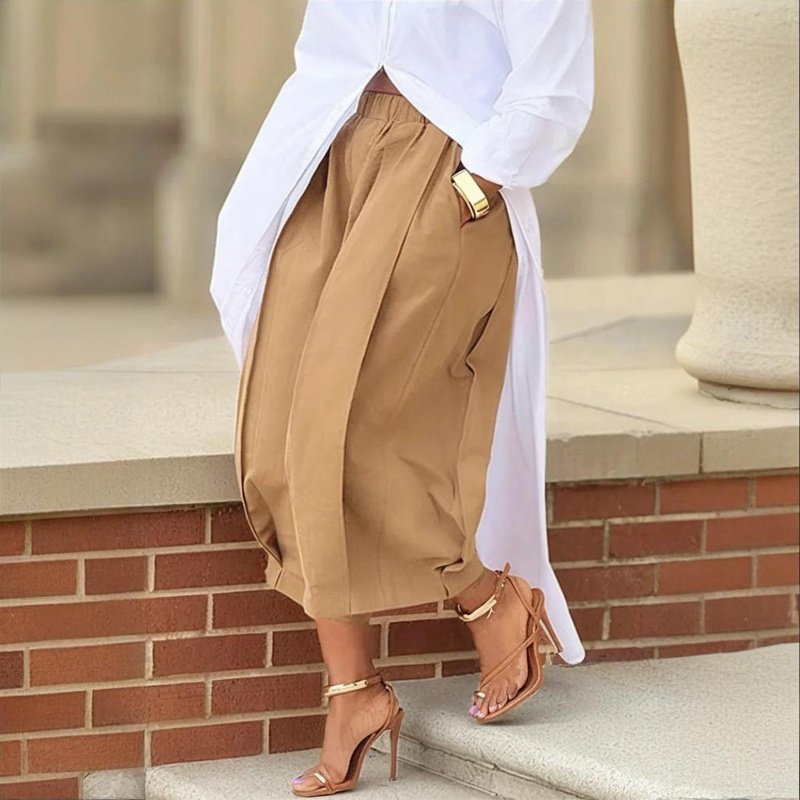Women's Solid Color Cotton Wide Leg Cropped Pants With Pleats & Pockets - Spring Summer Fashion Comfortable Loose Trousers - Image 5