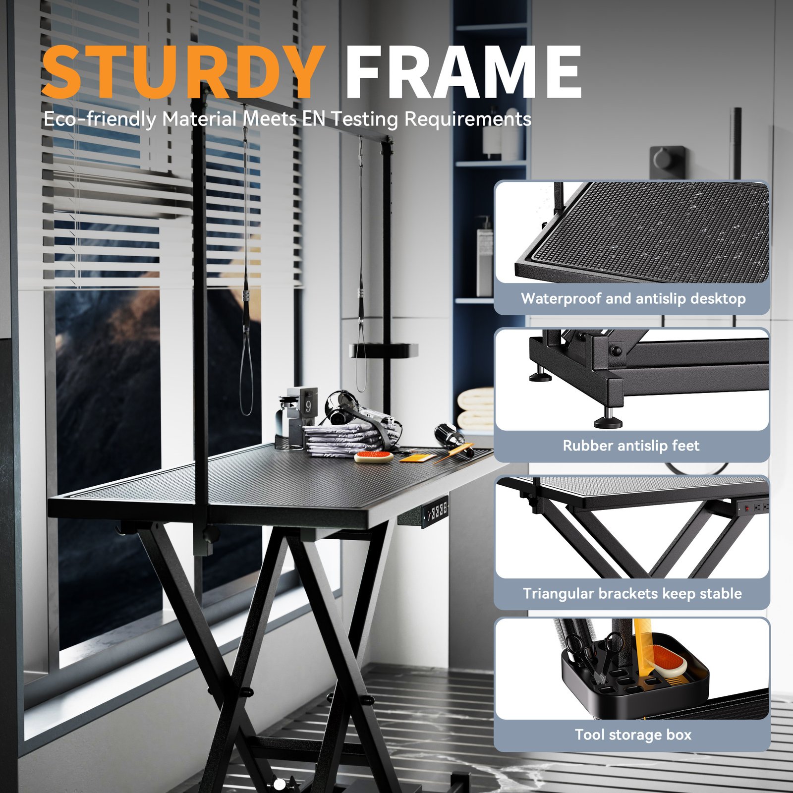 Height Adjustable Pet Grooming Table, Equipped With Leveling Wheels, Dog Grooming Arms, Anti Slip Tabletop, And Tool Organizer 50 Inches, Black, Prohibited Platform Temu - Image 7