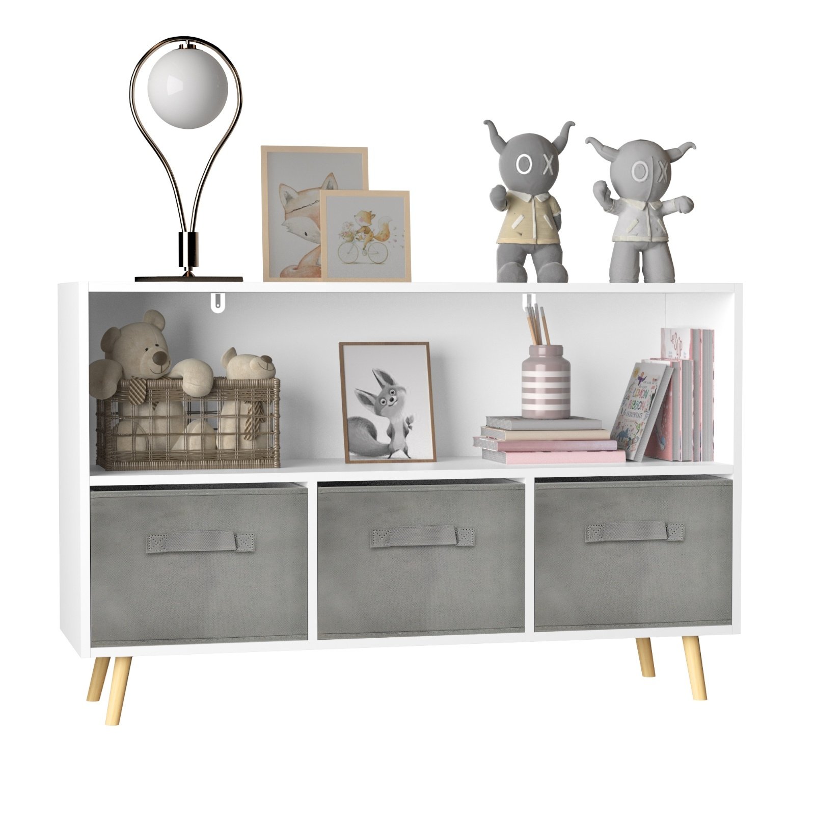 Kids Bookcase With Fabric Drawers, Children's Book Display & Toy Storage Cabinet - Image 5
