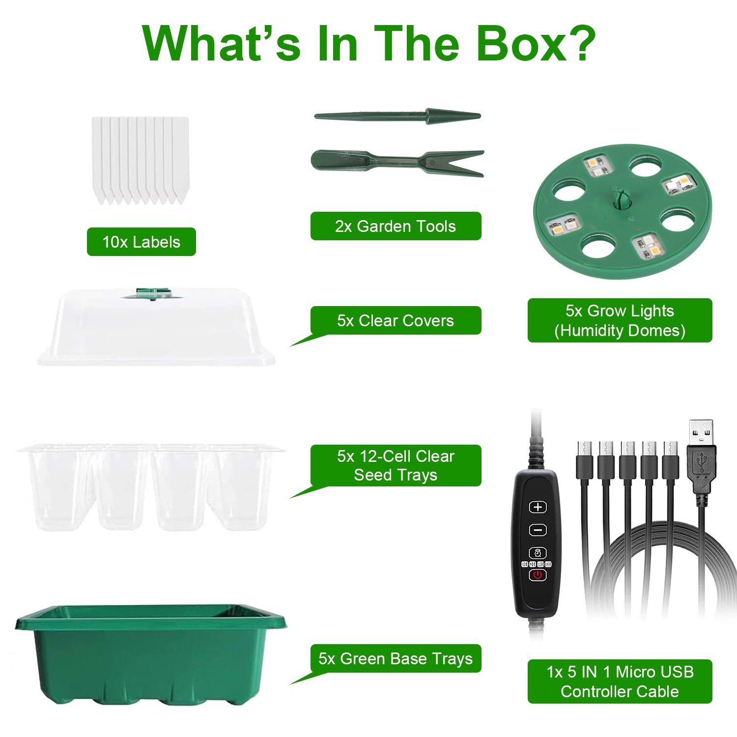 5Packs Seed Starter Tray With Grow Light Humidity Dome Germination Kit With 5-Level Brightness 4 Timers For Indoor Greenhouse - Image 6