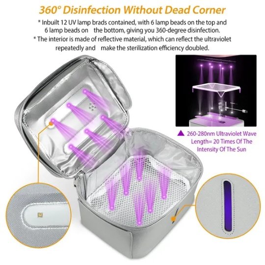UV Disinfection Bag, Portable LED UV Sanitizer Box USB-Powered Travel UV Cleaner Bag - Image 2
