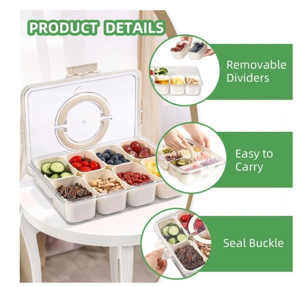 Split Service Tray With 8 Compartments For Snack Boxes - Image 6