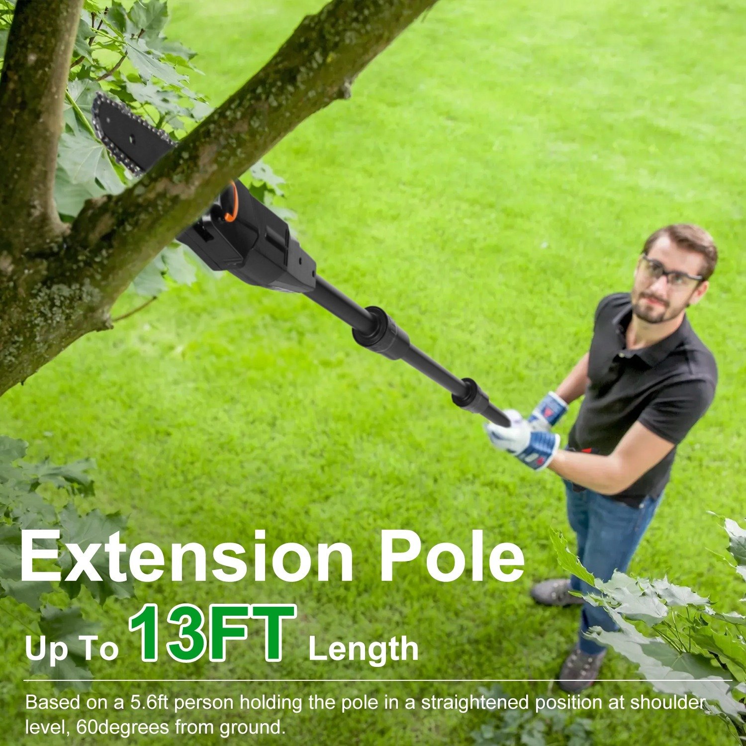 1Set 6in Cordless Pole Saw 7.4FT Maximum Extendable Length 35FT Per Second Speed Electric Pole Chainsaw 2Pcs 3.0Ah Batteries And Charger Included For Pruning Trimming Fedex Shipping - Image 5