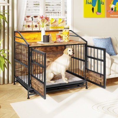 Multi-function Furniture Style Dog Crates With Storage, Dog Crate Furniture Large Wooden Dog Kennel With Double Doors, For Large Medium Dog Indoor, Brown - Image 3