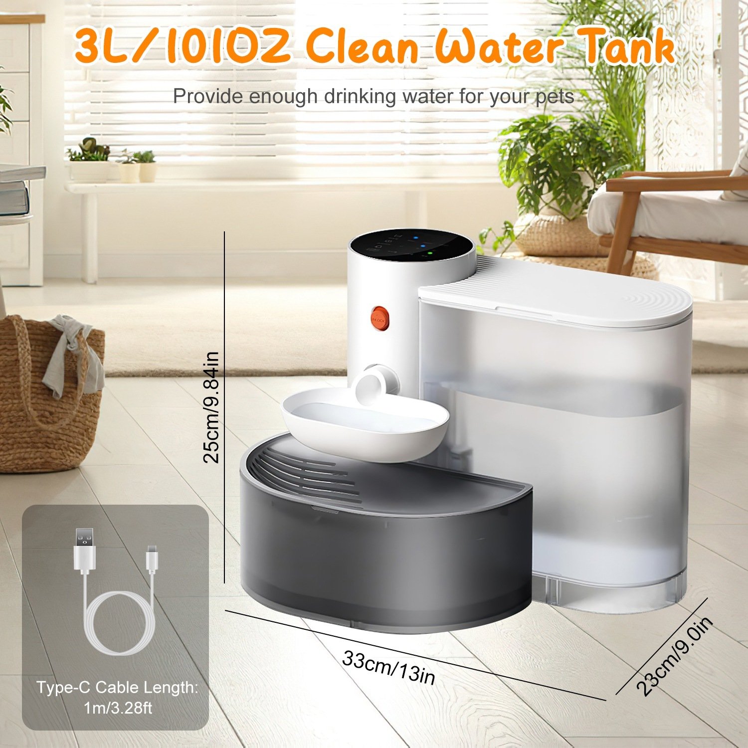 1Pc Smart Pet Water Fountain Automatic Cat Water Dispenser 3L Cordless Rechargeable Dog Water Fountain Self-Refill With 3 Adjustable Volume 3 Time Intervals Touch Control - Image 10
