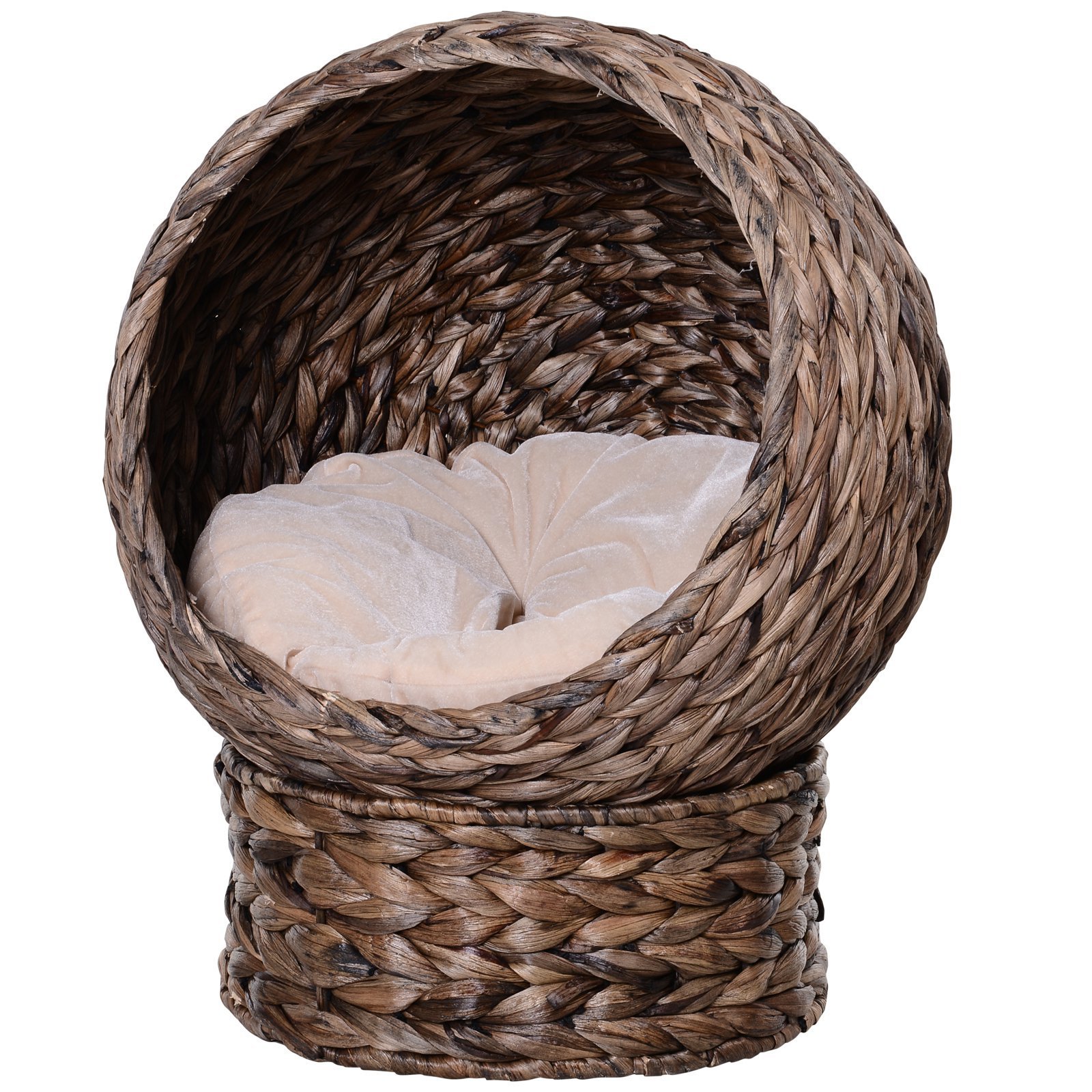 Handmade Wicker Elevated Cat Bed With Cushion Dark Brown For Kittens - Image 4