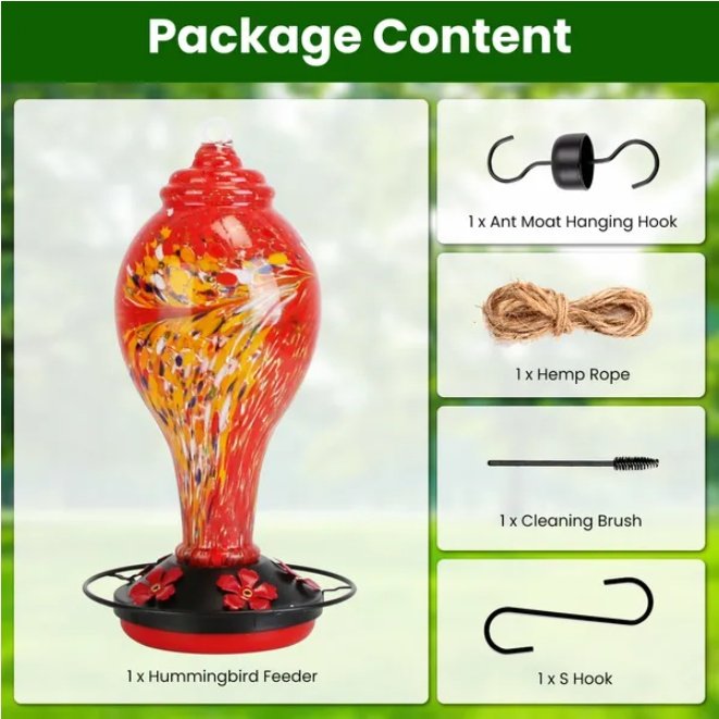 Glass Hummingbird Feeder With 5 Flower Feeding - Image 3