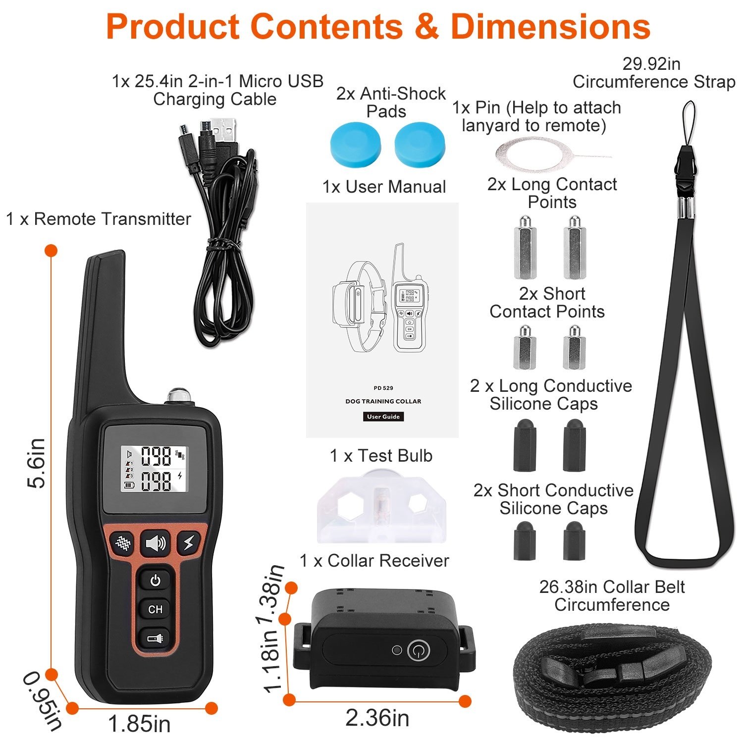Train Collar OR Receiver Only Options - 3280FT Dog Training Collar IP67 Waterproof Pet Beep Vibration Electric Shock Collar 3 Channels Rechargeable Transmitter Receiver Trainer With Flashlight - Image 7