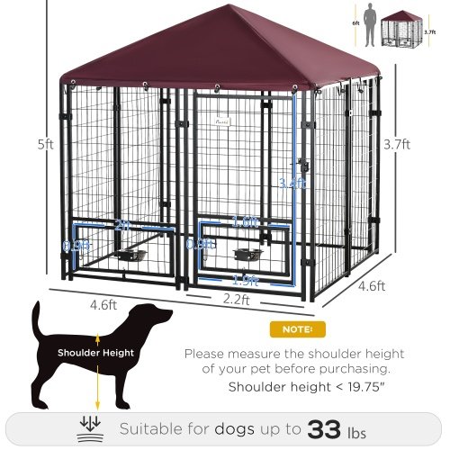 Outdoor Kennel With Rotating Bowl Rack, Walk-in Pet Playpen, Welded Wire Steel Dog Pen, With Waterproof And UV Resistant Awning - Image 5