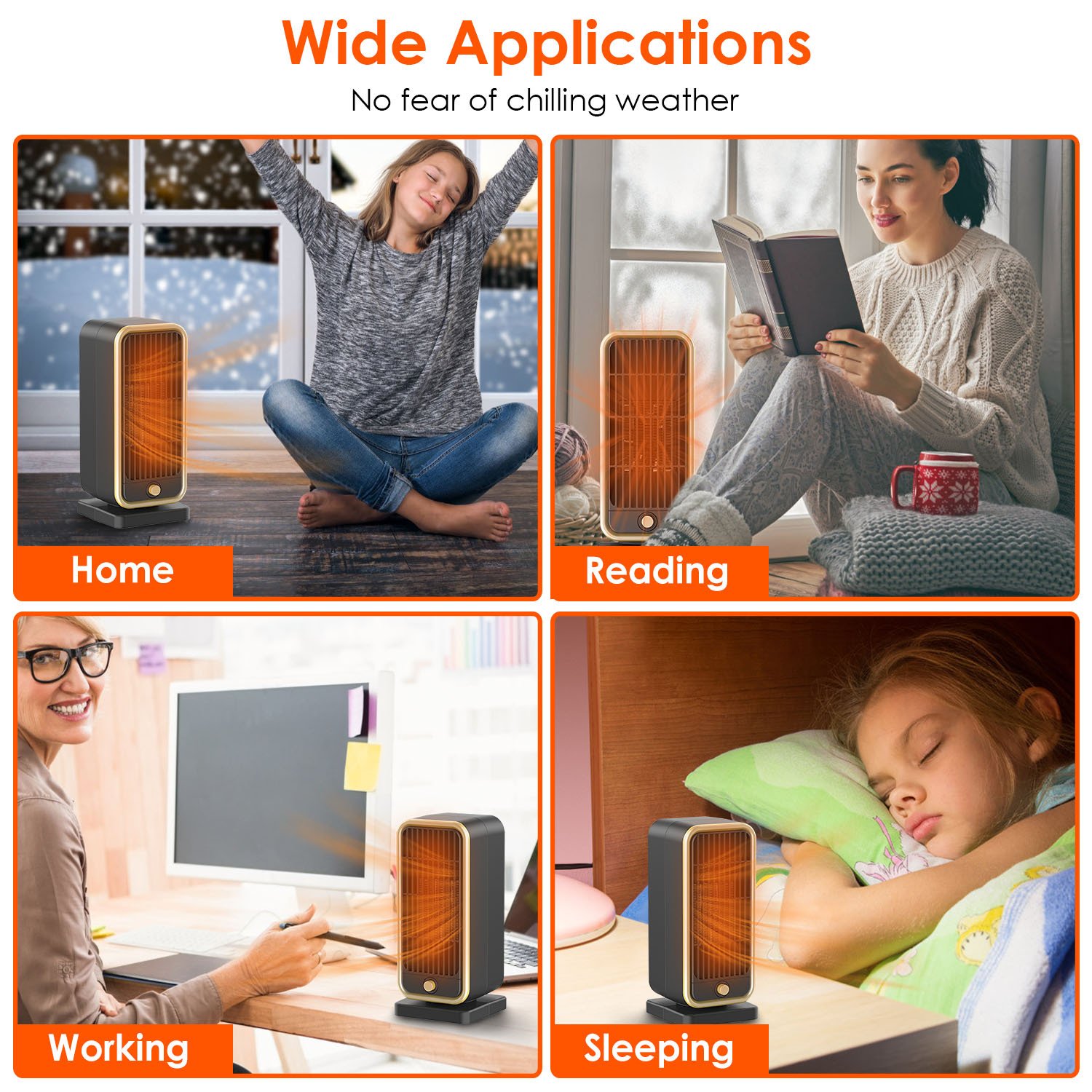 1Pc 500W Portable Electric Heater PTC Ceramic Heating Space Heater Overheating Tip Over Protection 3S Heating Space For 322 Sq FT Home Office Use - Image 7